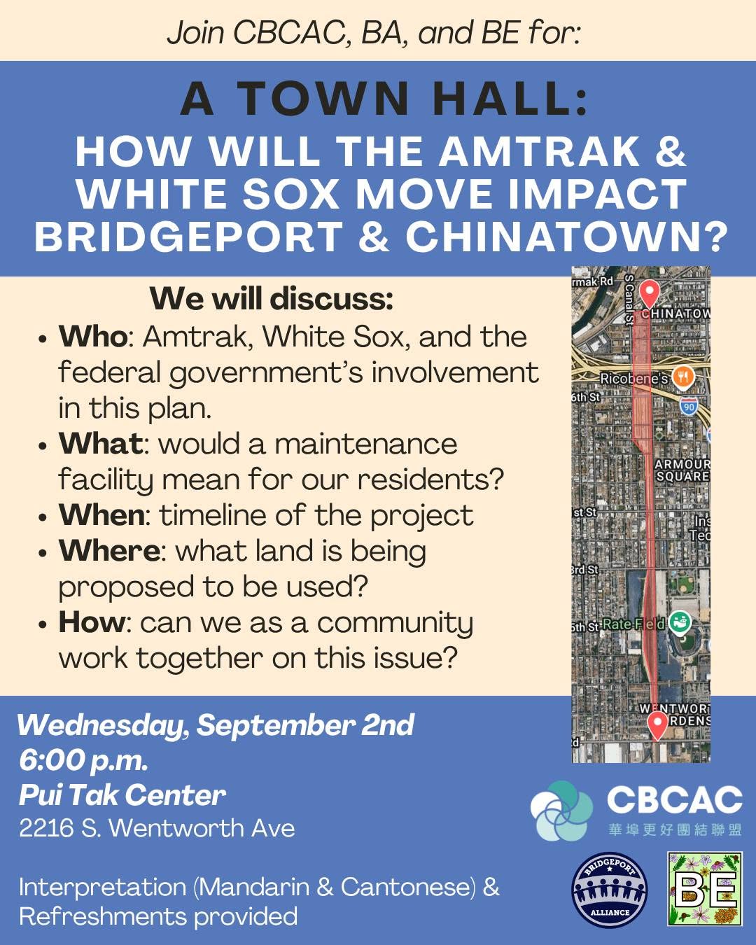 Community Meeting Wednesday, September 4 6PM - Pui Tak Center